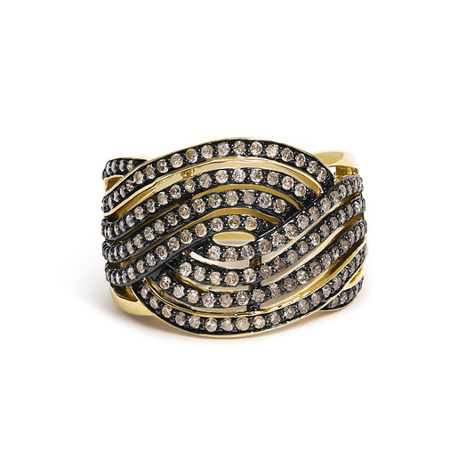 10K Yellow Gold Plated .925 Sterling Silver 1.0 cttw Champagne Diamond Crossover Ring