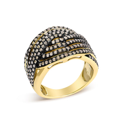10K Yellow Gold Plated .925 Sterling Silver 1.0 cttw Champagne Diamond Crossover Ring