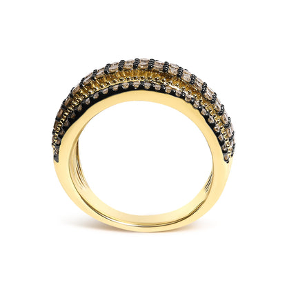 10K Yellow Gold Plated Sterling Silver 1.00 Cttw Champagne Diamond Multi Layer Band Ring