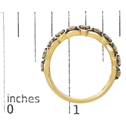10K Yellow Gold Plated Sterling Silver 1 1/2 Cttw Brown Diamond Scalloped Band Ring