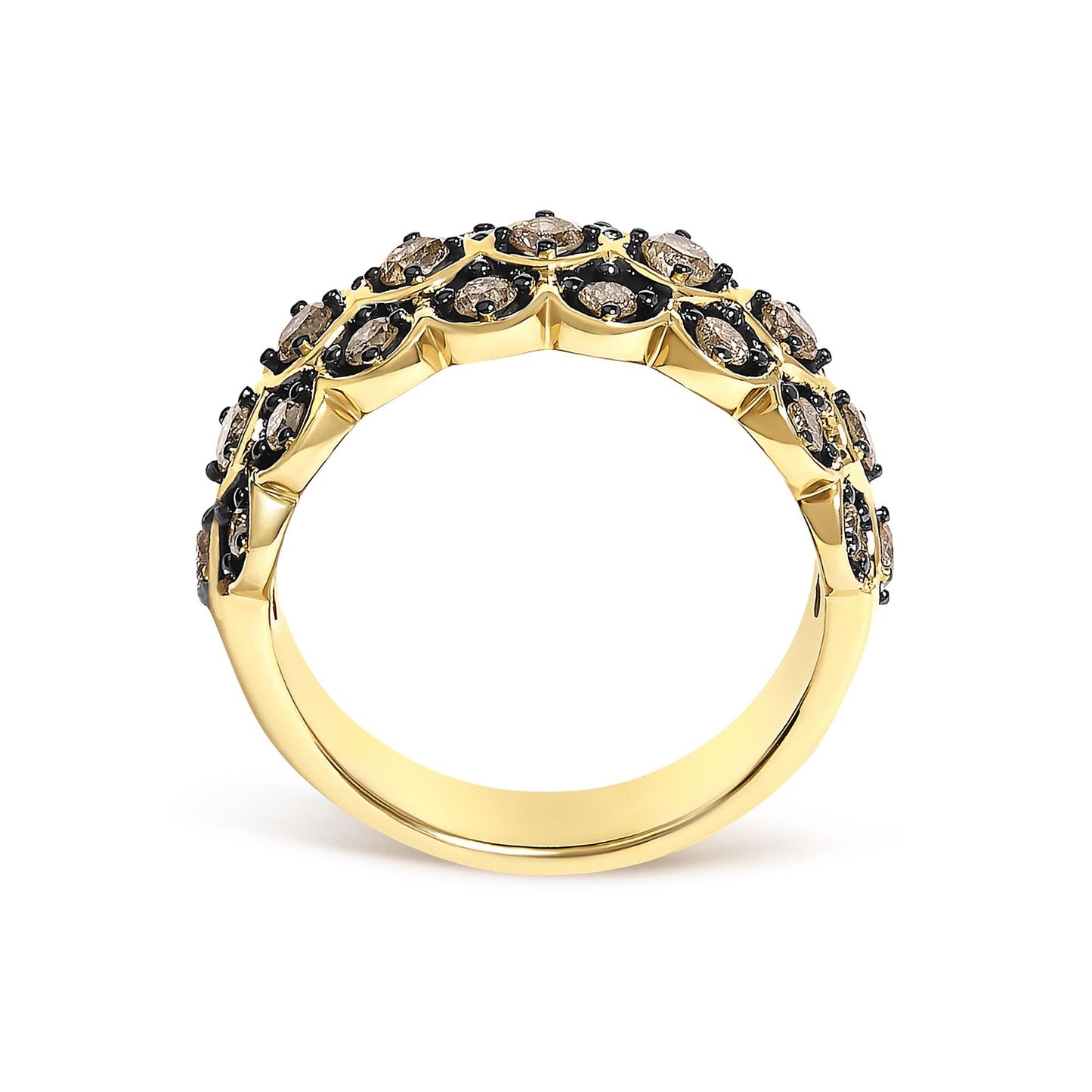 10K Yellow Gold Plated Sterling Silver 1.0 Cttw Brown Diamond Scalloped Motif Band Ring