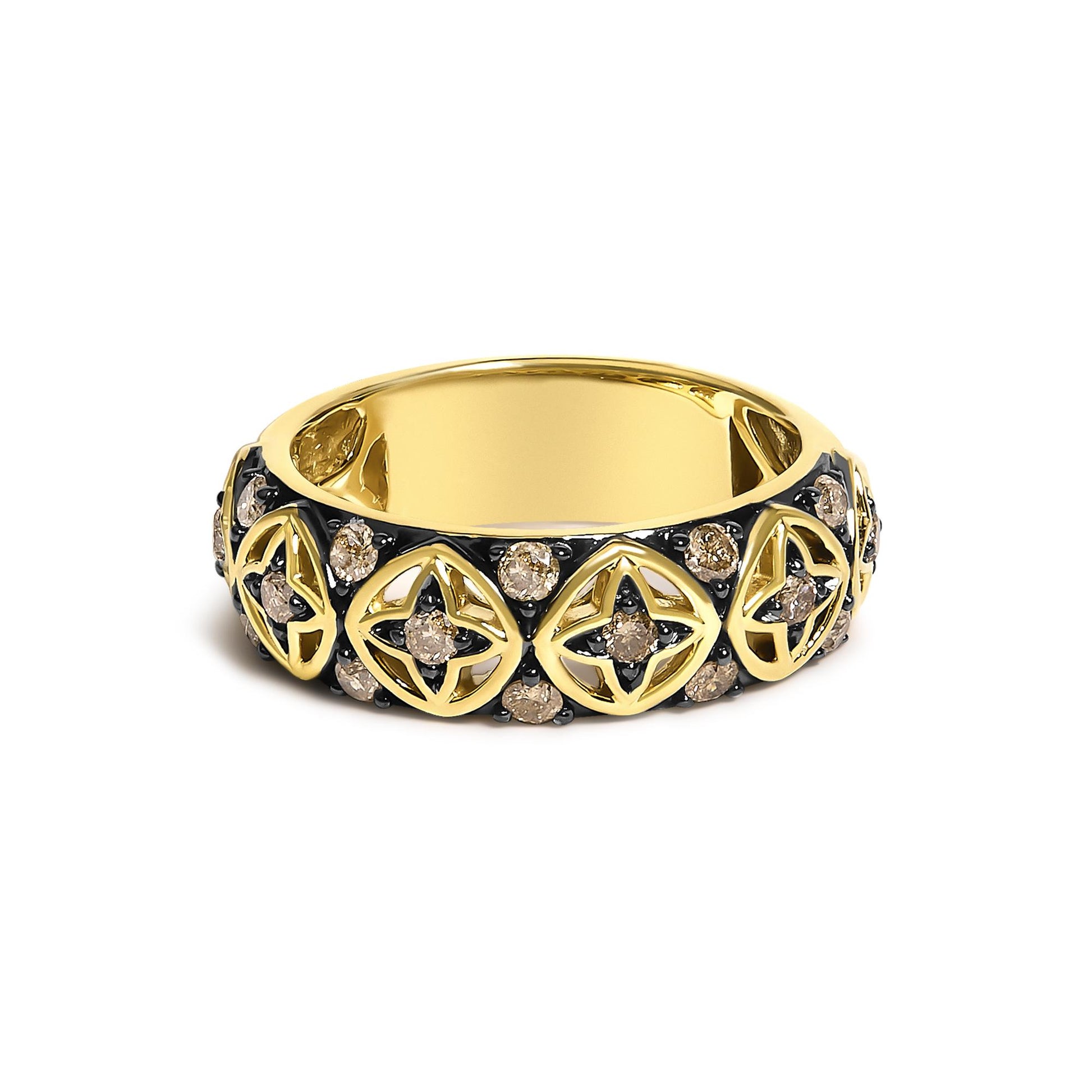 10K Yellow Gold Plated Sterling Silver 1/2 Cttw Champagne Diamond Star Motif Band Ring