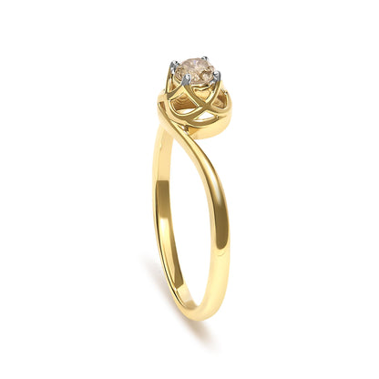 14K Yellow Gold Plated Sterling Silver 1/5 Ct Light Brown Diamond Bypass Solitaire Ring