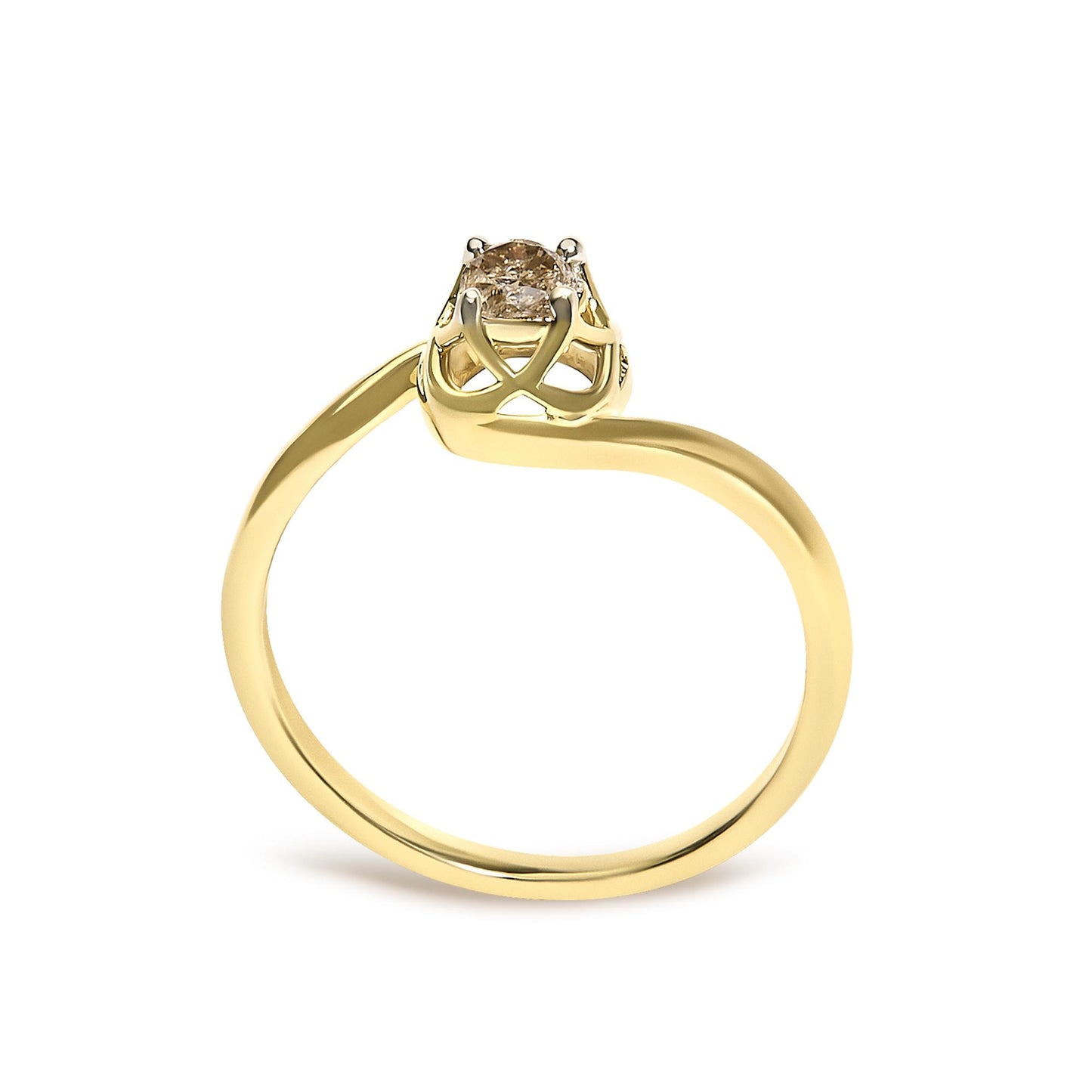 14K Yellow Gold Plated Sterling Silver 1/5 Ct Light Brown Diamond Bypass Solitaire Ring
