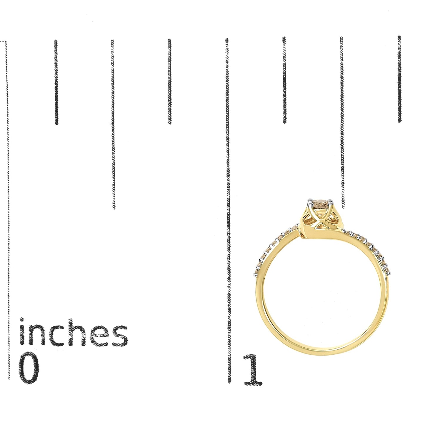 14K Yellow Gold Plated .925 Sterling Silver 1/3 Cttw Light Brown Diamond Bypass Ring