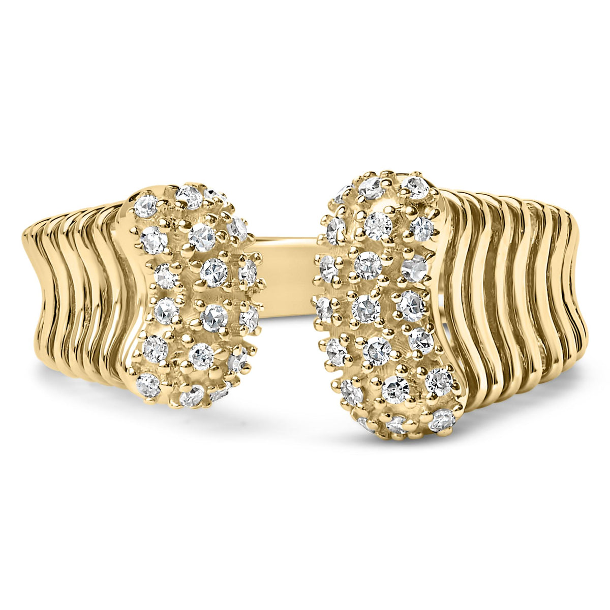14K Yellow Gold Plated Silver 1/4 Cttw Diamond Asymmetrical Open Ring
