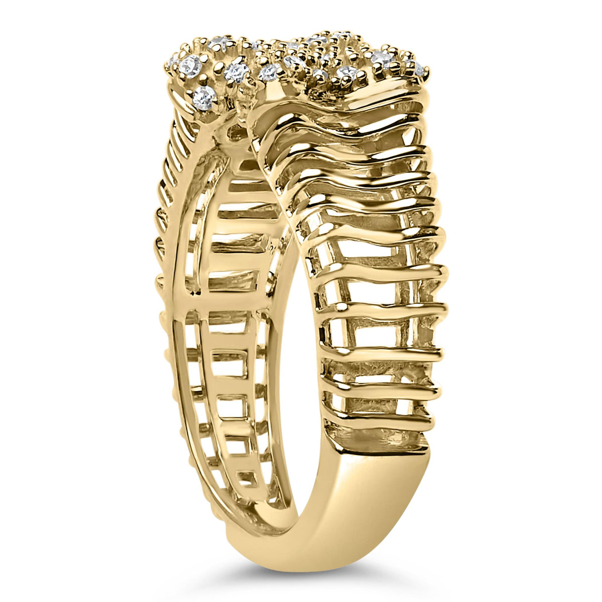 14K Yellow Gold Plated Silver 1/4 Cttw Diamond Asymmetrical Open Ring