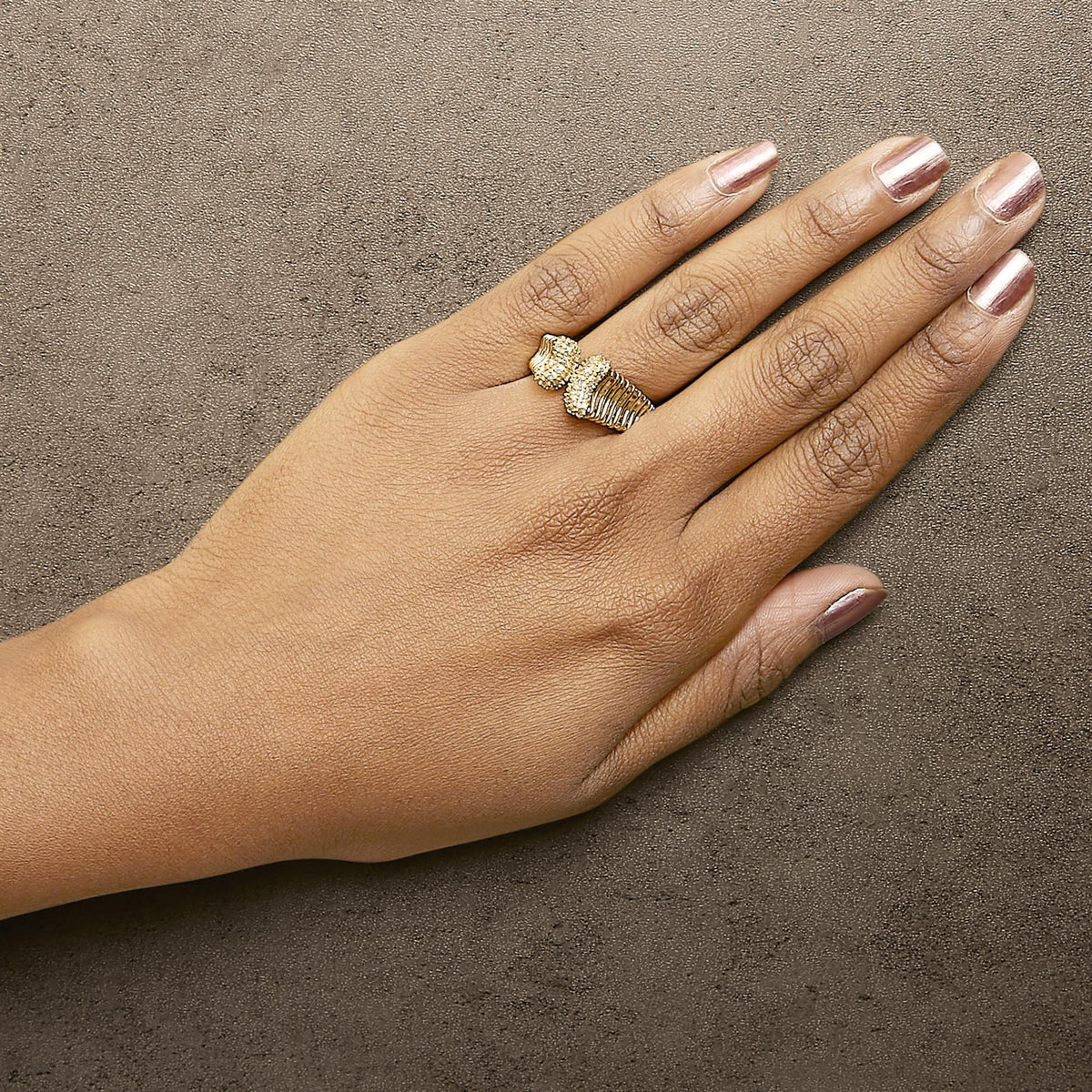 14K Yellow Gold Plated Silver 1/4 Cttw Diamond Asymmetrical Open Ring