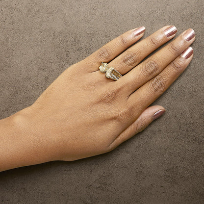 14K Yellow Gold Plated Silver 1/4 Cttw Diamond Asymmetrical Open Ring