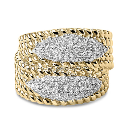 14K Yellow Gold Plated Silver 1.0 Cttw Diamond Cluster Crossover Ring Band