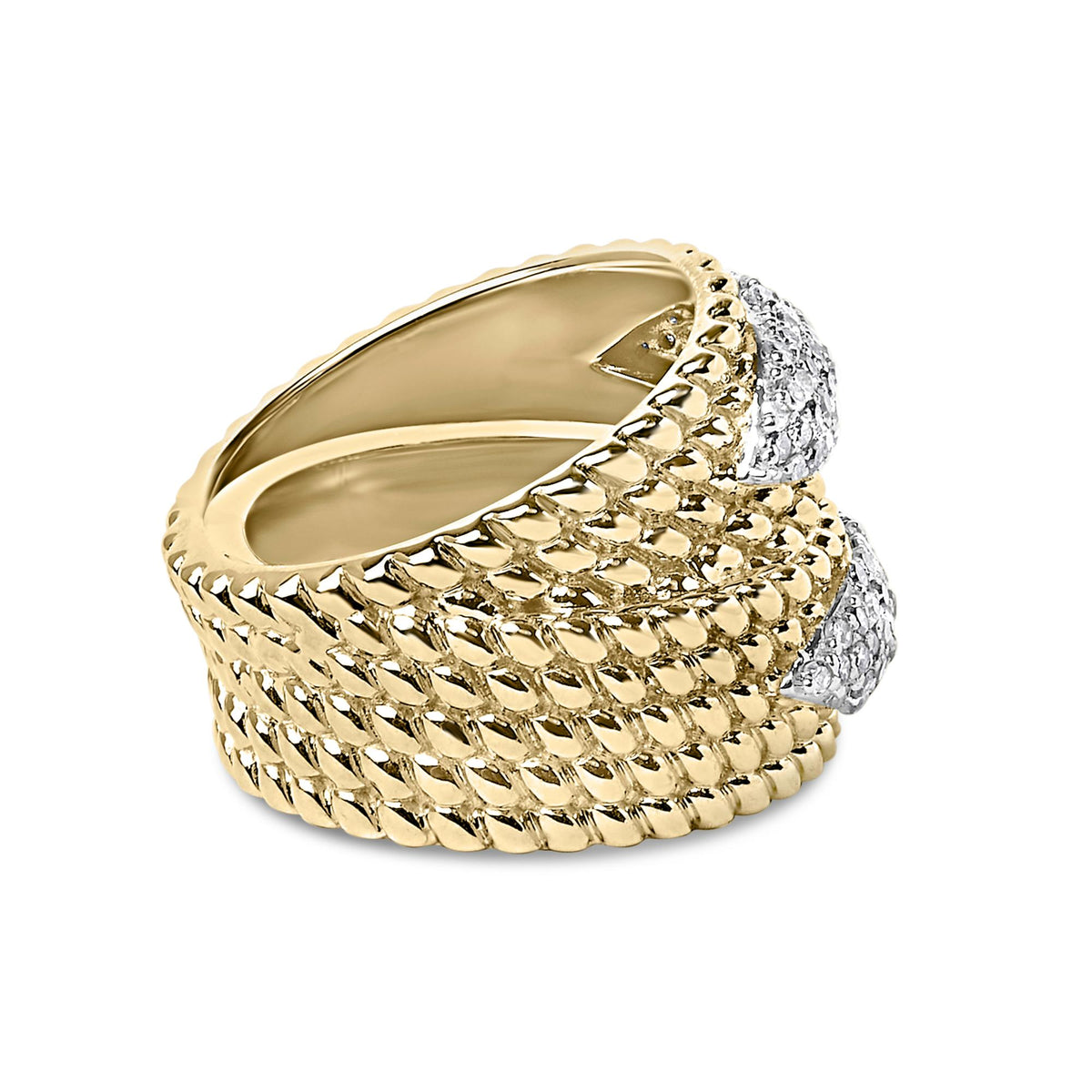14K Yellow Gold Plated Silver 1.0 Cttw Diamond Cluster Crossover Ring Band