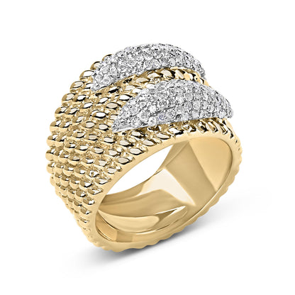 14K Yellow Gold Plated Silver 1.0 Cttw Diamond Cluster Crossover Ring Band