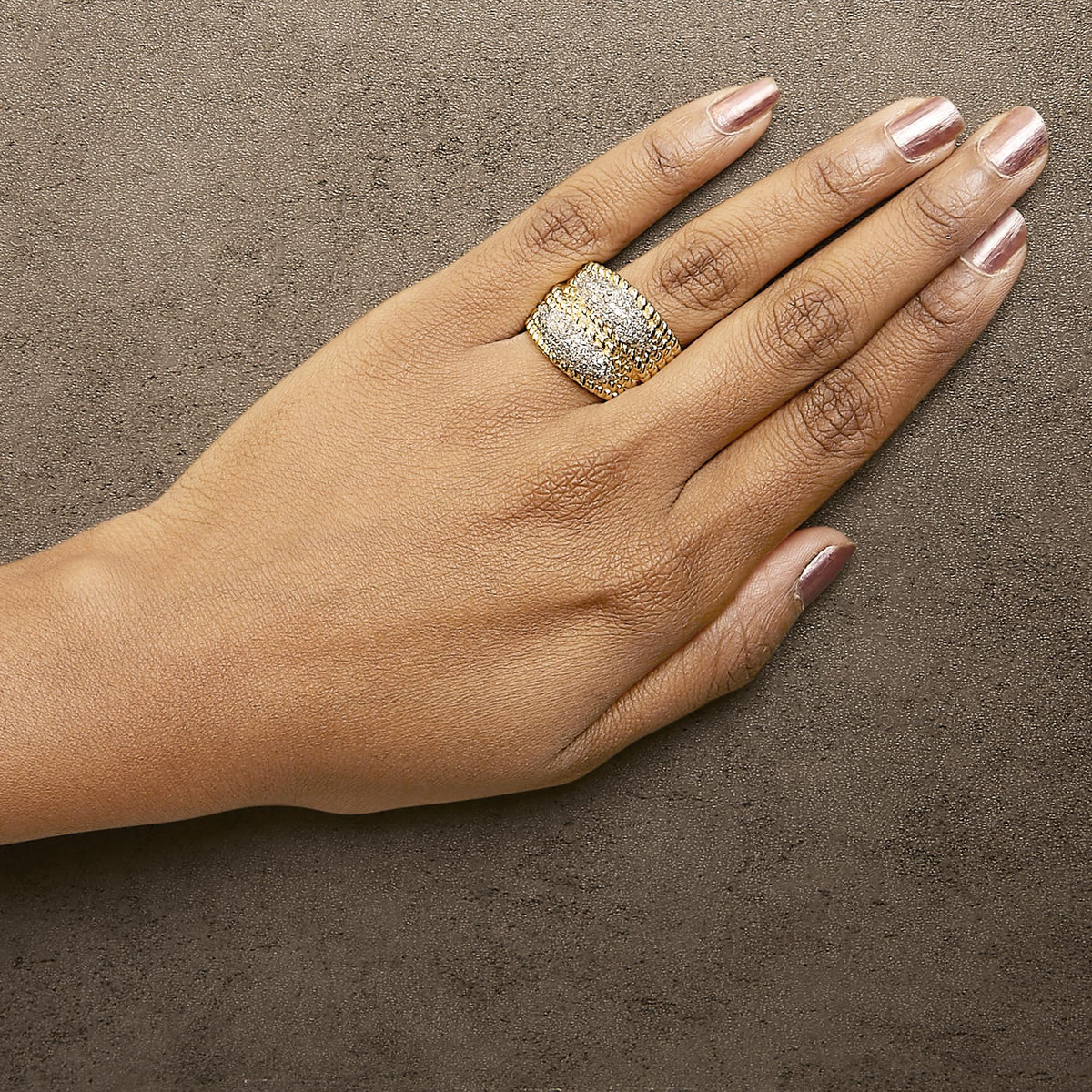 14K Yellow Gold Plated Silver 1.0 Cttw Diamond Cluster Crossover Ring Band