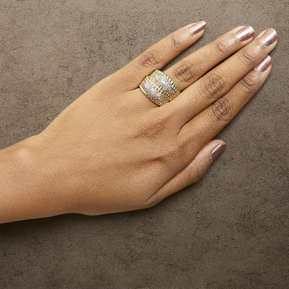 14K Yellow Gold Plated Silver 1.0 Cttw Diamond Cluster Crossover Ring Band