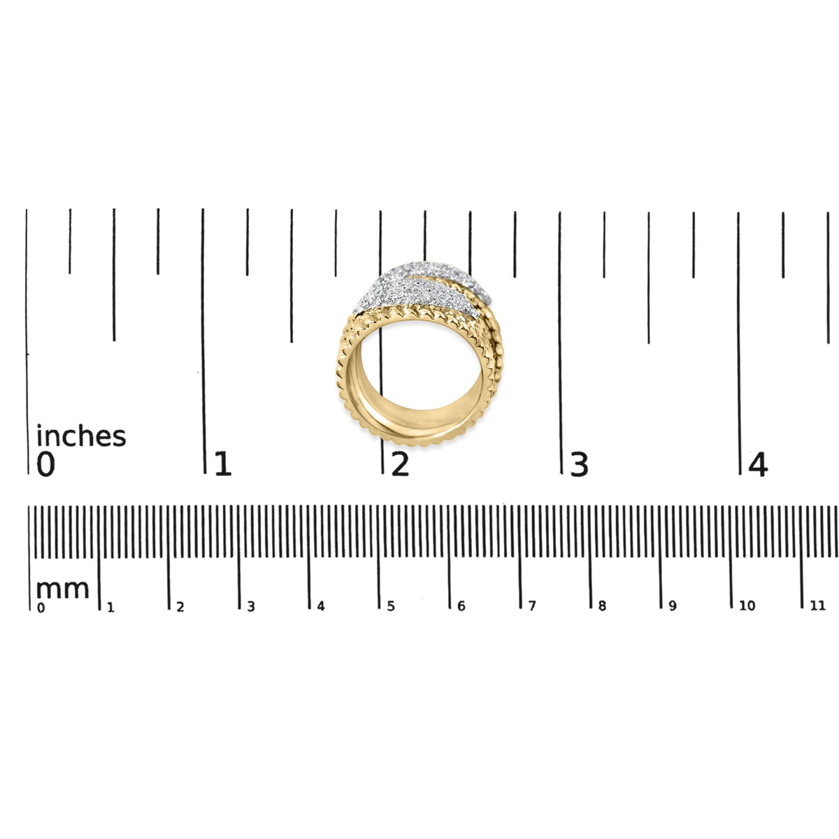 14K Yellow Gold Plated Silver 1.0 Cttw Diamond Cluster Crossover Ring Band