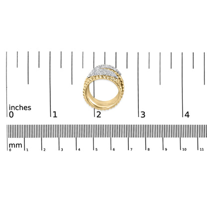 14K Yellow Gold Plated Silver 1.0 Cttw Diamond Cluster Crossover Ring Band