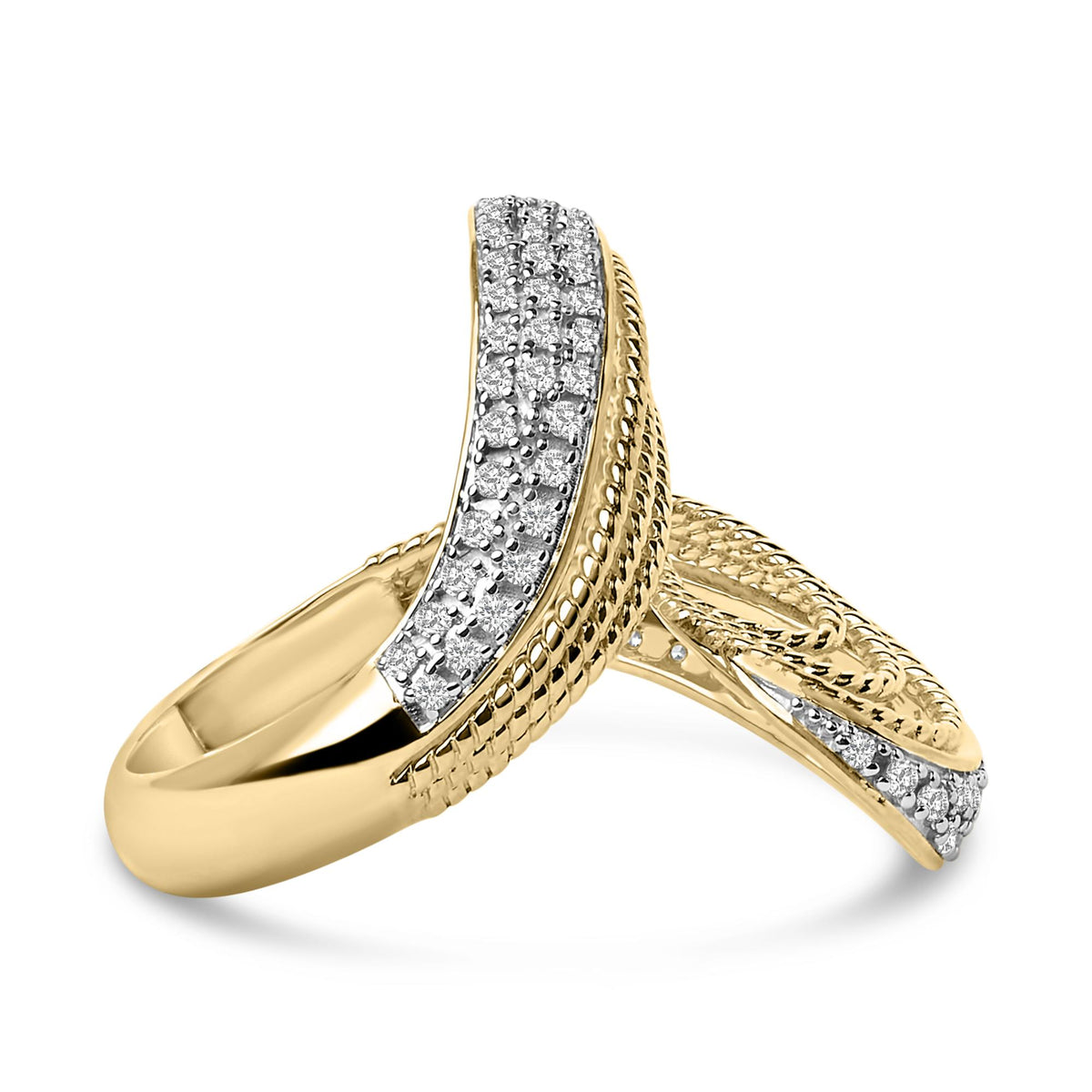 14K Yellow Gold Plated Silver 5/8 Cttw Diamond Bypass Ring Band