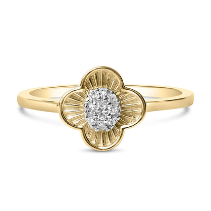 14K Yellow Gold Plated Silver Diamond Accent Clover Ring