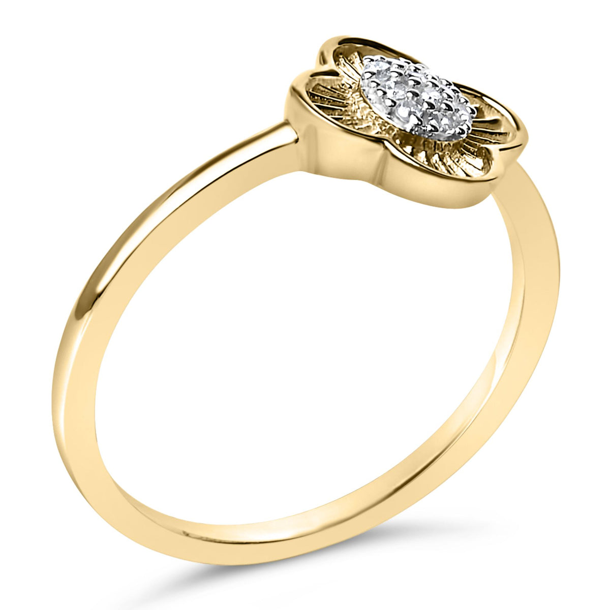 14K Yellow Gold Plated Silver Diamond Accent Clover Ring