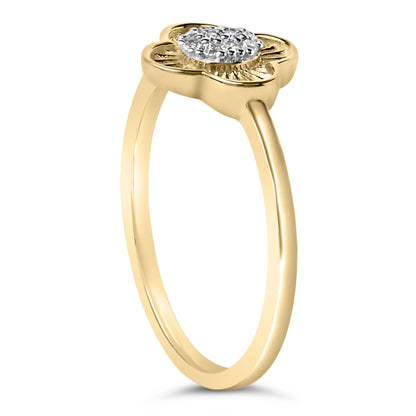 14K Yellow Gold Plated Silver Diamond Accent Clover Ring