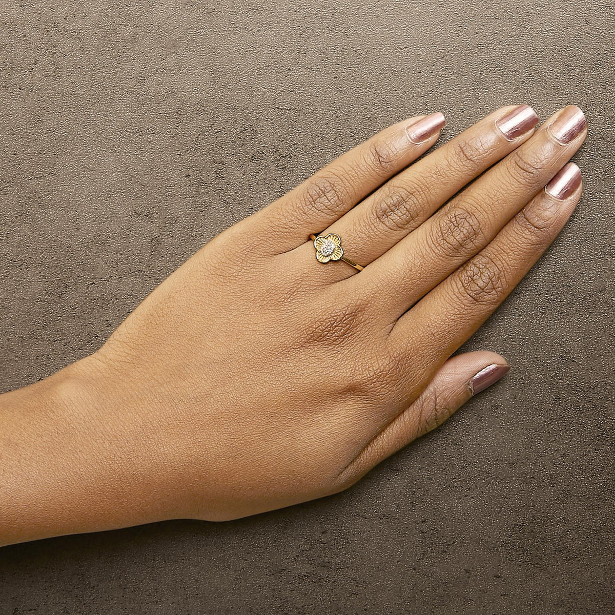 14K Yellow Gold Plated Silver Diamond Accent Clover Ring