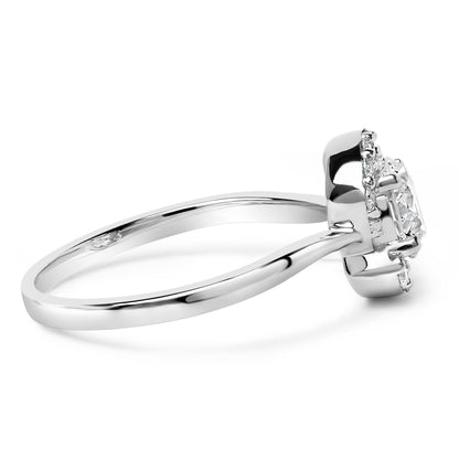 Sterling Silver Lab Grown 1.0 Cttw Diamond Oval Shaped Halo Engagement Ring