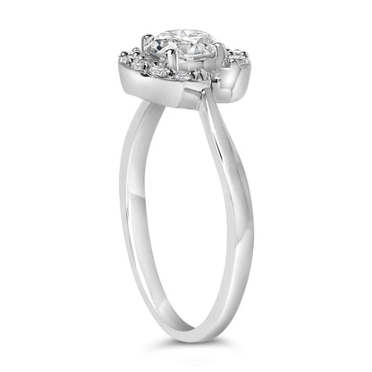 Sterling Silver Lab Grown 1.0 Cttw Diamond Oval Shaped Halo Engagement Ring