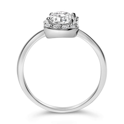 Sterling Silver Lab Grown 1.0 Cttw Diamond Oval Shaped Halo Engagement Ring