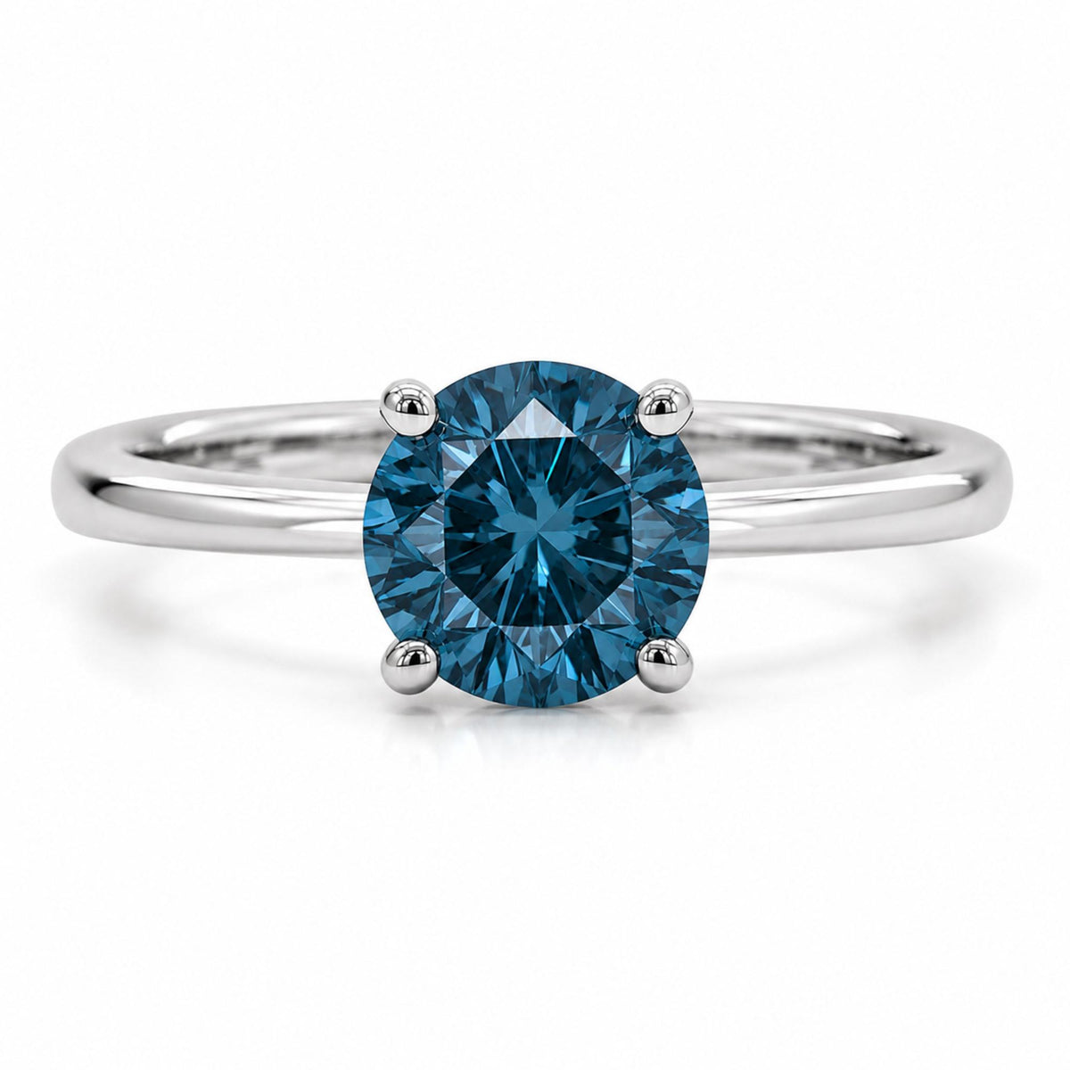 IGI Certified 14K White Gold 1.0 Cttw Round Lab-Grown Blue Fancy Vivid Diamond Solitaire Ring