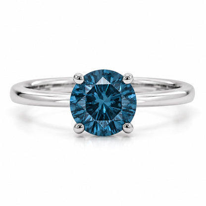 IGI Certified 14K White Gold 1.0 Cttw Round Lab-Grown Blue Fancy Vivid Diamond Solitaire Ring