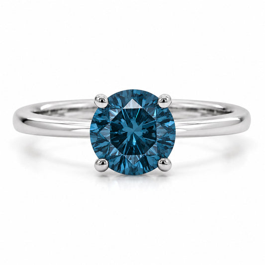 IGI Certified 14K White Gold 1.0 Cttw Round Lab-Grown Blue Fancy Vivid Diamond Solitaire Ring