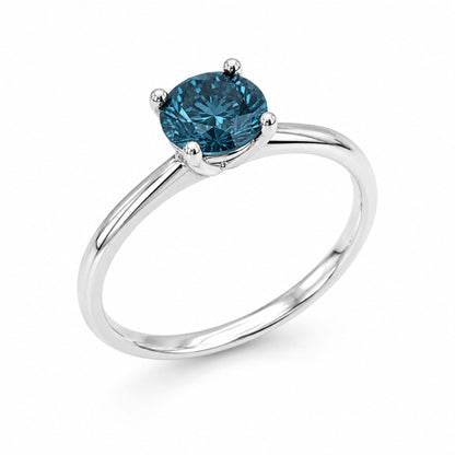 IGI Certified 14K White Gold 1.0 Cttw Round Lab-Grown Blue Fancy Vivid Diamond Solitaire Ring