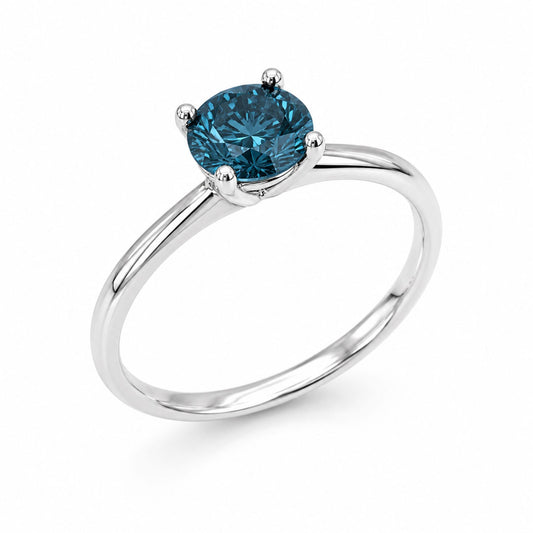 IGI Certified 14K White Gold 1.0 Cttw Round Lab-Grown Blue Fancy Vivid Diamond Solitaire Ring