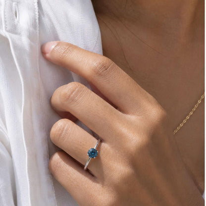 IGI Certified 14K White Gold 1.0 Cttw Round Lab-Grown Blue Fancy Vivid Diamond Solitaire Ring