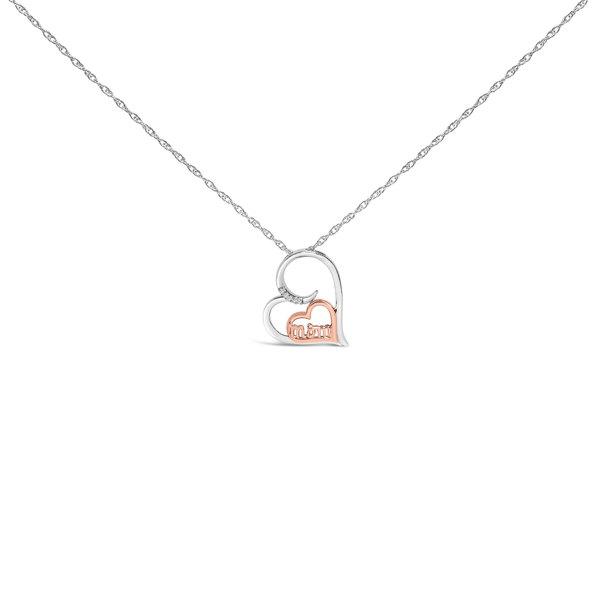 14K Rose Gold Plated Sterling Silver Diamond Accent Mom Heart Pendant Necklace
