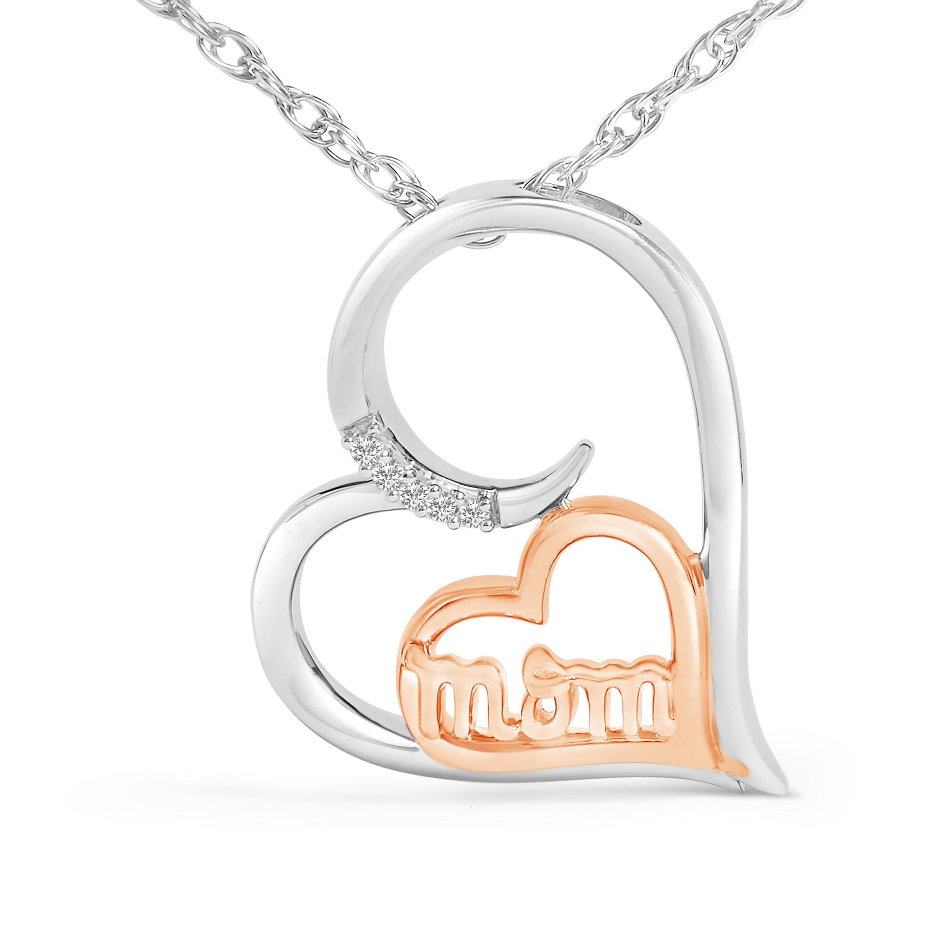 14K Rose Gold Plated Sterling Silver Diamond Accent Mom Heart Pendant Necklace