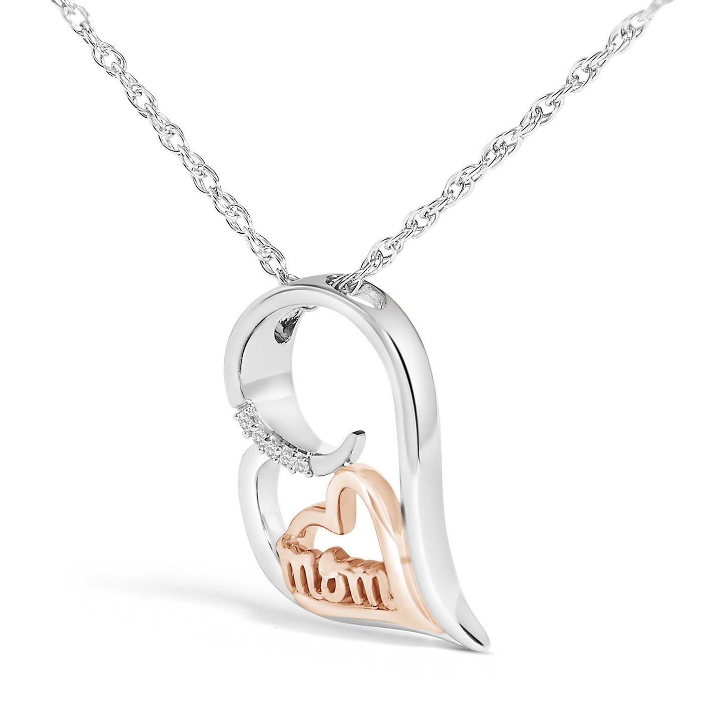 14K Rose Gold Plated Sterling Silver Diamond Accent Mom Heart Pendant Necklace