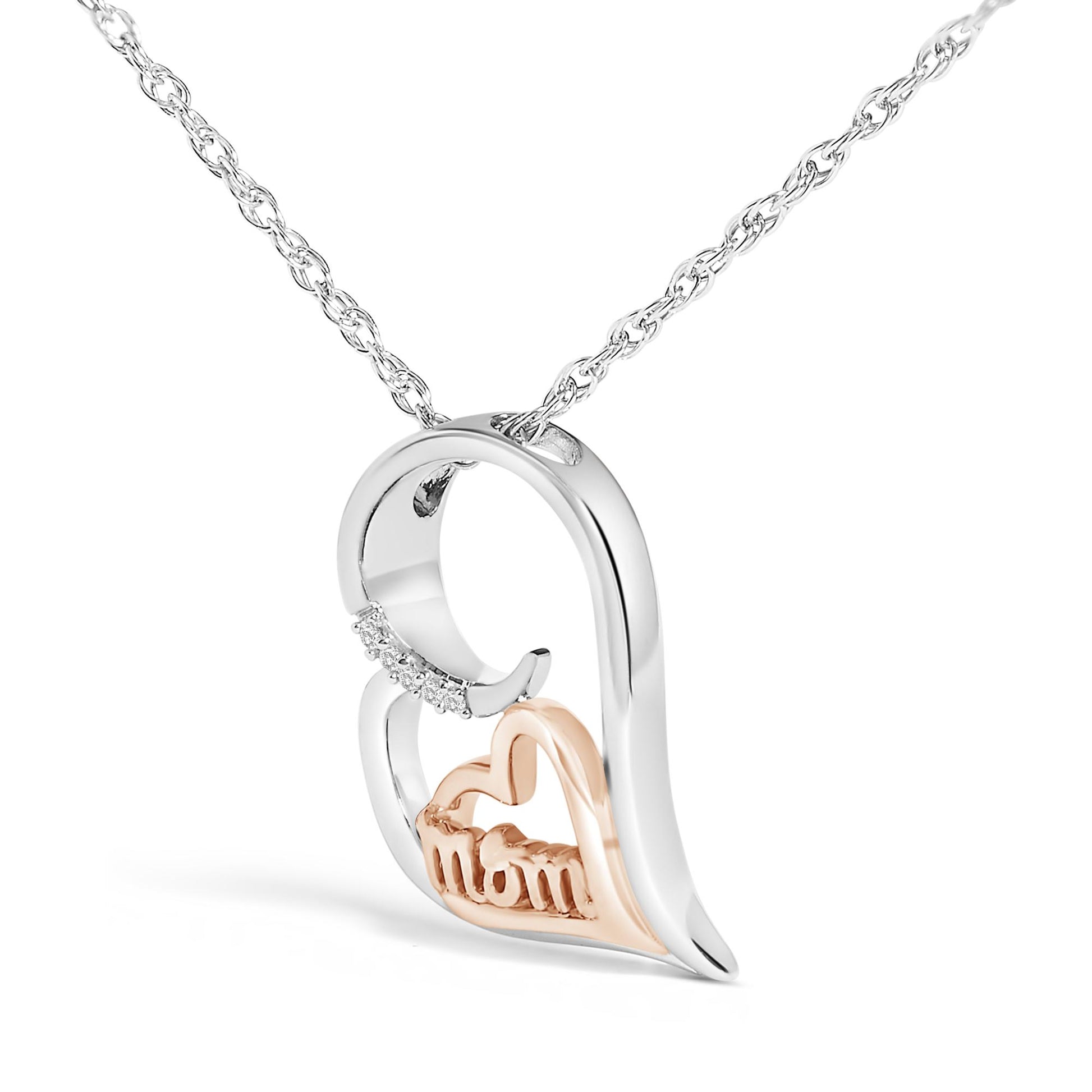 14K Rose Gold Plated Sterling Silver Diamond Accent Mom Heart Pendant Necklace