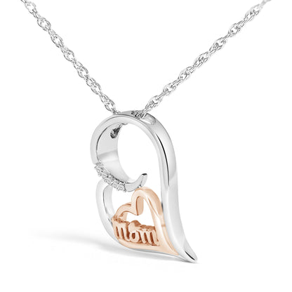 14K Rose Gold Plated Sterling Silver Diamond Accent Mom Heart Pendant Necklace