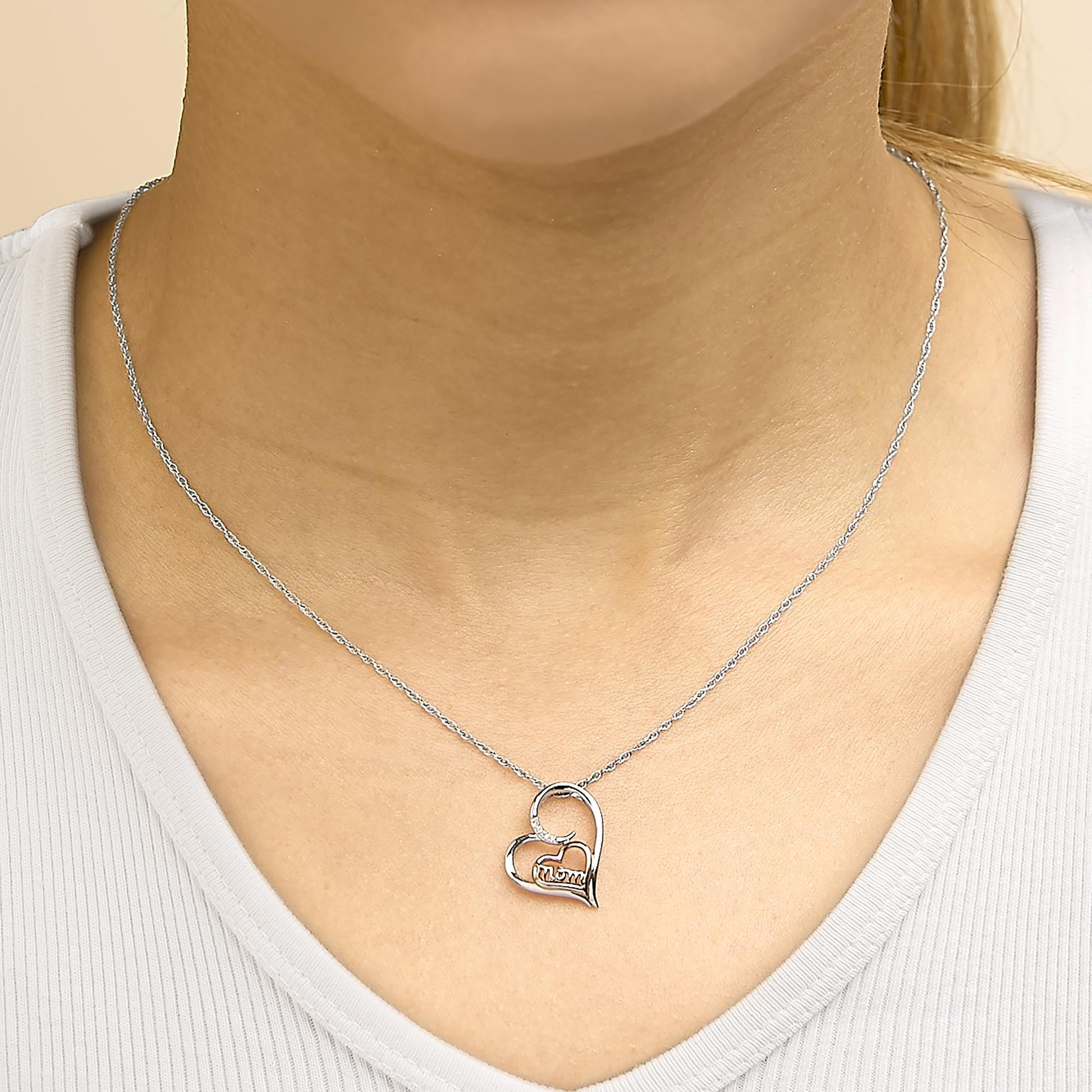 14K Rose Gold Plated Sterling Silver Diamond Accent Mom Heart Pendant Necklace