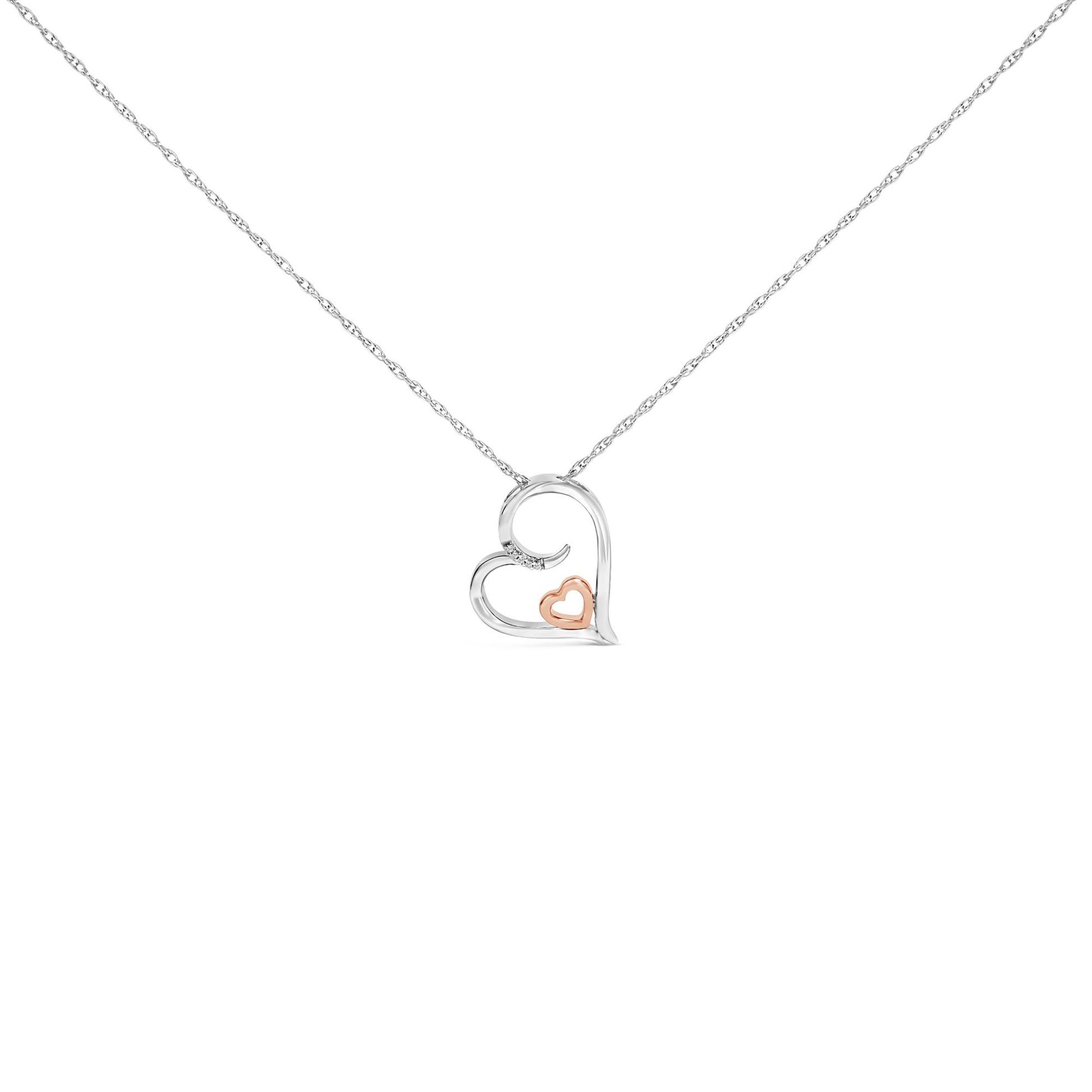 14K Rose Gold Plated Sterling Silver Diamond Accent Heart Pendant Necklace