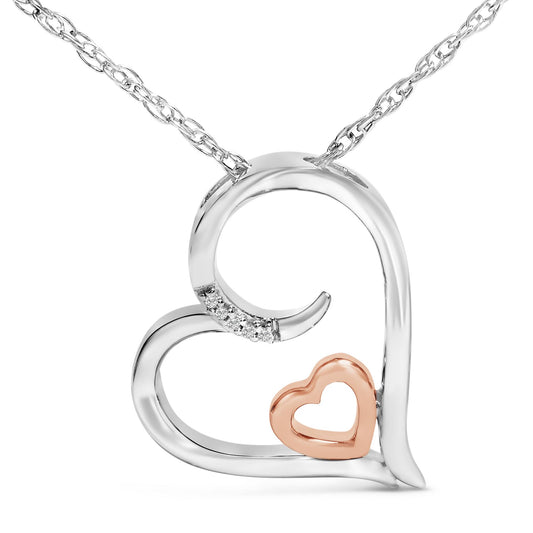 14K Rose Gold Plated Sterling Silver Diamond Accent Heart Pendant Necklace