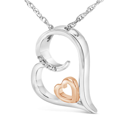 14K Rose Gold Plated Sterling Silver Diamond Accent Heart Pendant Necklace