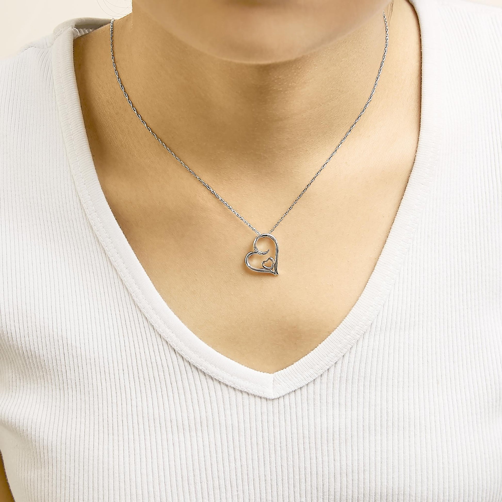 14K Rose Gold Plated Sterling Silver Diamond Accent Heart Pendant Necklace