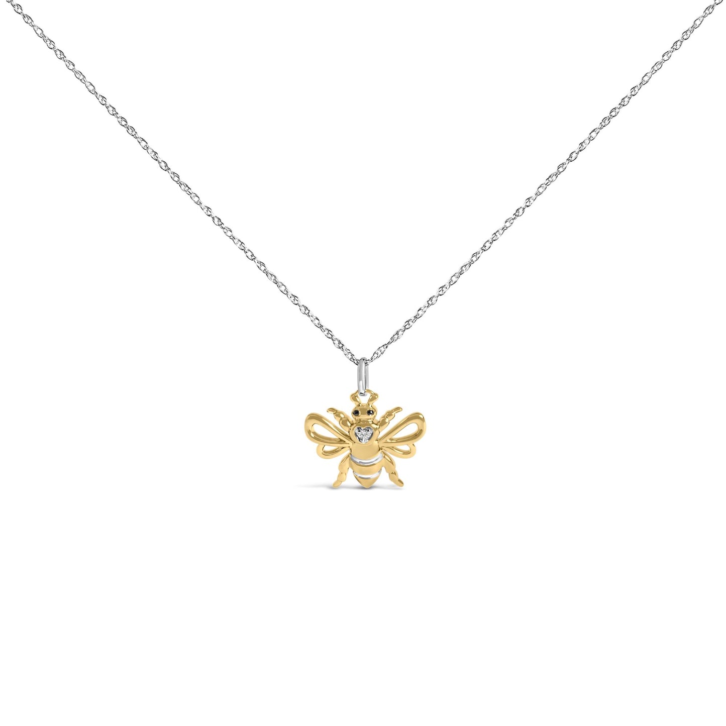 14K Yellow Gold Plated Sterling Silver Diamond Accent Bee Pendant Necklace
