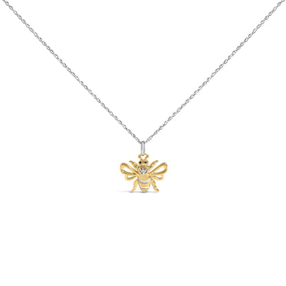 14K Yellow Gold Plated Sterling Silver Diamond Accent Bee Pendant Necklace