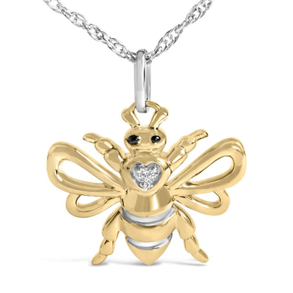 14K Yellow Gold Plated Sterling Silver Diamond Accent Bee Pendant Necklace