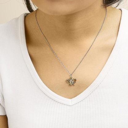 14K Yellow Gold Plated Sterling Silver Diamond Accent Bee Pendant Necklace