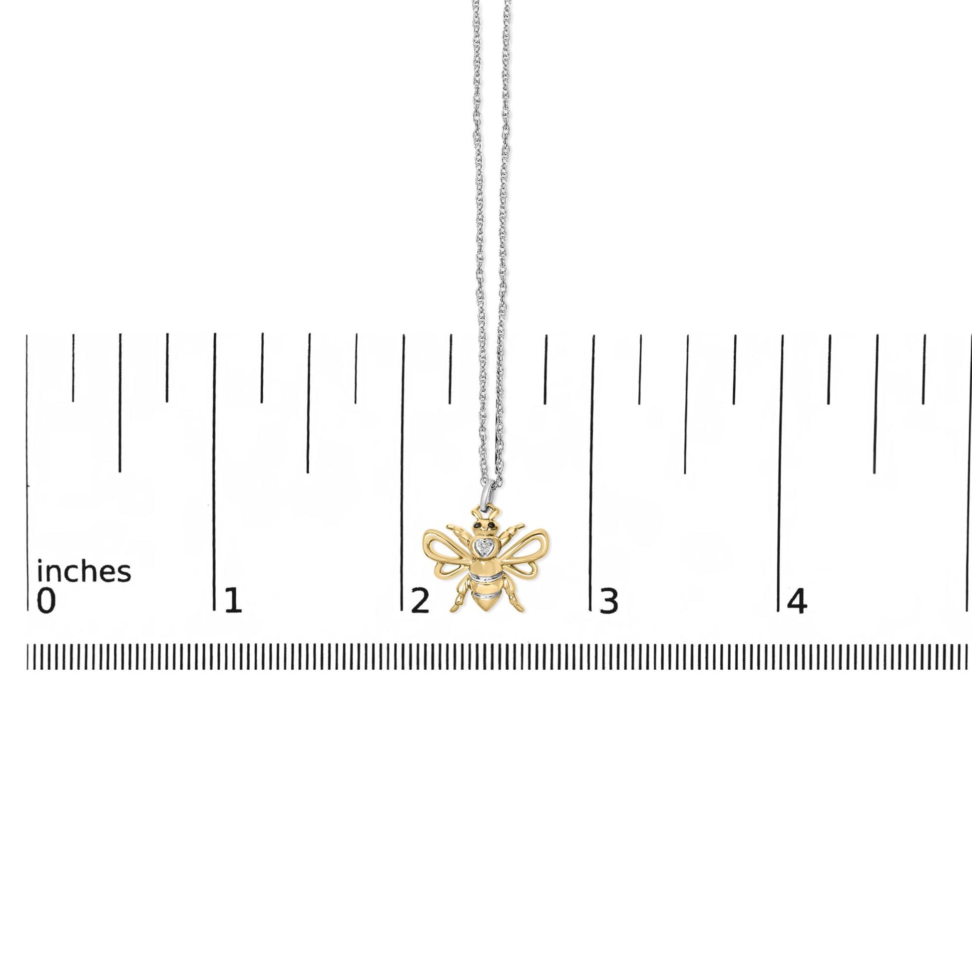 14K Yellow Gold Plated Sterling Silver Diamond Accent Bee Pendant Necklace