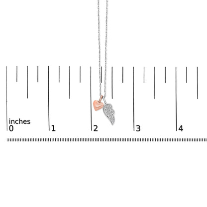 14K Rose Gold Plated Sterling Silver 1/10 Cttw Diamond Heart & Wing Pendant Necklace